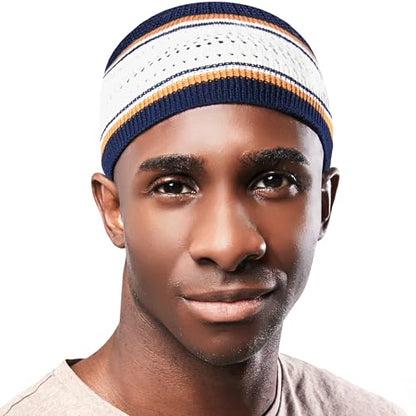 Tough Headwear Kufi Hat - Kufi Hats for Men Muslim, Turkish Kufi Cap - color: Navy Blue White