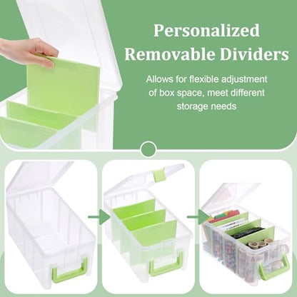 BTSKY Clear Plastic Dividing Storage Box with 4 Deep Compartment Sewing Box | 13.9x7.9x6.2 Inches Adjustable Storage Bin with Lid Portable Craft Container Multipurpose Art Supply Organizer Green - size: 13.9x7.9x6.2 Inches-Green