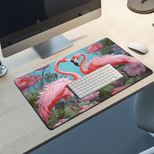 Large Size Gaming Mouse Pad Flamingo Love Flowers Desk Mat Non-Slip Base Waterproof Desktop Writing Pad for Office Home - color: Flamingo Love Flowers, size: 40X75cm