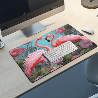 Large Size Gaming Mouse Pad Flamingo Love Flowers Desk Mat Non-Slip Base Waterproof Desktop Writing Pad for Office Home - color: Flamingo Love Flowers, size: 40X75cm