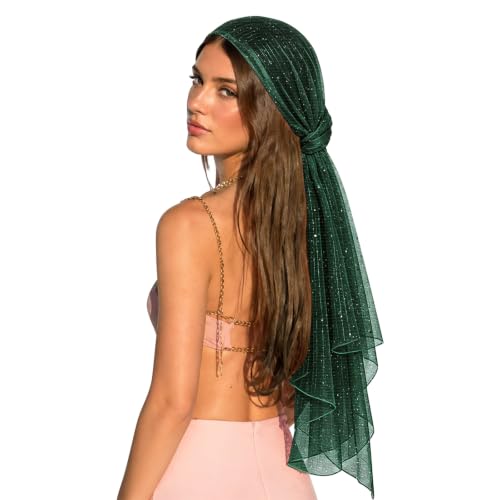 Sequin Scarf for Women Lightweight Mesh Shawl Wrap Bandana Hijab Headscarf for Summer Evening Dress - color: Deeplakeblue