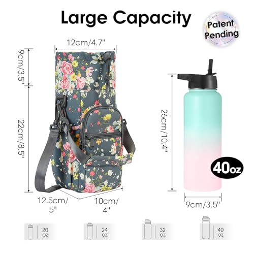 sportsnew 40oz Insulated Crossbody Water Bottle Bag Gym Hiking Phone Pocket | Water-resistant Lining, Padded Strap, Top Handle, Drawstring, Phone Pocket, Elastic Slots, Built-In Key Clip for Gym Walking - color: Rose