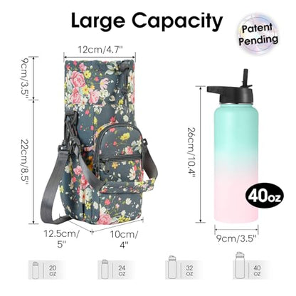 sportsnew 40oz Insulated Crossbody Water Bottle Bag Gym Hiking Phone Pocket | Water-resistant Lining, Padded Strap, Top Handle, Drawstring, Phone Pocket, Elastic Slots, Built-In Key Clip for Gym Walking - color: Rose