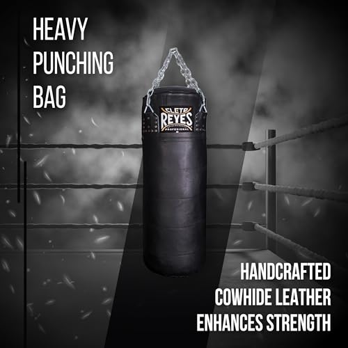 CLETO REYES Heavy Punching Bag for Adults Boxing Training Equipment, MMA, Kickboxing, Muay Thai, Cowhide Leather, Black - size: X-Large
