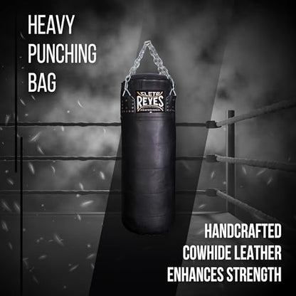 CLETO REYES Heavy Punching Bag for Adults Boxing Training Equipment, MMA, Kickboxing, Muay Thai, Cowhide Leather, Black - size: X-Large