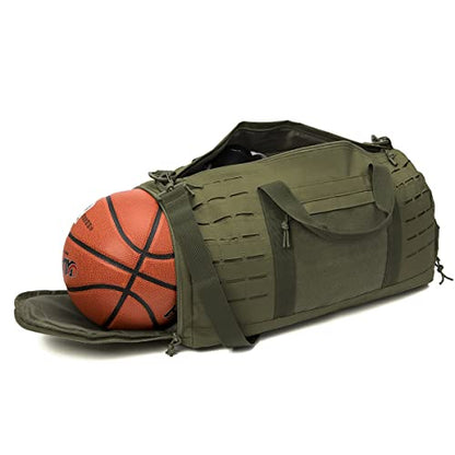 QT&QY 40L Military Tactical Duffle Bag For Men Sport Gym Bag Fitness Tote Travel Duffle Bag Training Workout Bag With Shoe Compartment Basketball Football Weekender Bag - color: Army Green