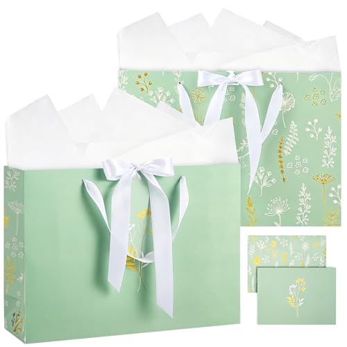 woric 13.7" Sage Green Gift Bags for Women, 2 Pcs Gift Bag with Handles - color: Sage green