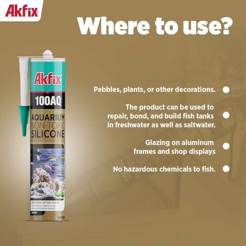 Akfix 100AQ Aquarium Sealant Clear (1x10.1 fl. oz.) – 100% Waterproof, Fish-Safe, High-Speed Curing and Strong Adhesion, Non-Toxic Glass Adhesive for Aquarium Repair | Clear, 1 Pack - color: Clear, size: 1 Pack