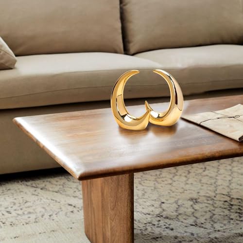2 Pieces Gold Small Animal Statue Moon Statue Decor Modern Style Ceramic Moon Figurines Statues for Home Decor Accents Living Room Office Table Bookshelf Desk Bedroom Decorative Objects - size: moon