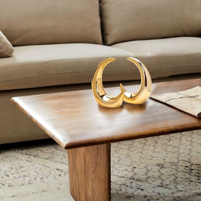 2 Pieces Gold Small Animal Statue Moon Statue Decor Modern Style Ceramic Moon Figurines Statues for Home Decor Accents Living Room Office Table Bookshelf Desk Bedroom Decorative Objects - size: moon