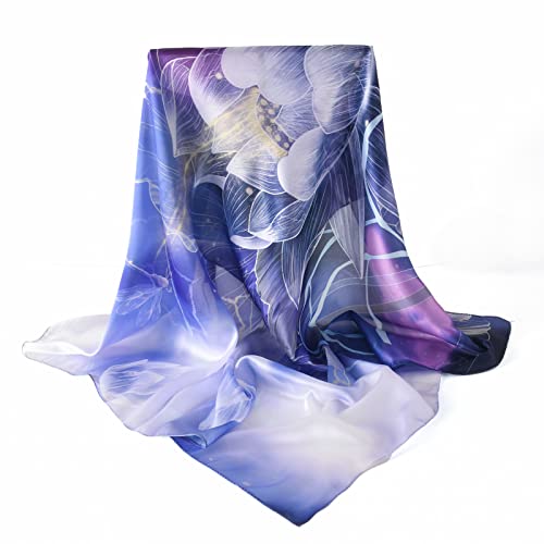 100% Mulberry Silk Scarf-Printed or Solid Color 35” Square Large Silk Hair Head Wrap Scarf With Gift Box Package - color: Style 43