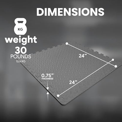 BalanceFrom 2-Pack 24-Count 24x24x0.75 Inch EVA Interlocking Foam Exercise Tile Mat, Gray – Non-Slip Puzzle Flooring for Home Gym, Fitness Studio, or Playroom