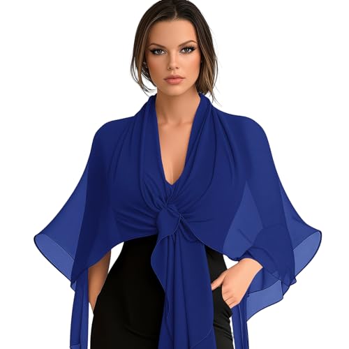 Chiffon Scarf,Soft Breathable Chiffon Shawls and Wraps,Silky Women's Hijab for Evening Dresses Wedding Bridal Scarves - color: Royal Blue, size: 67 x 28 inches
