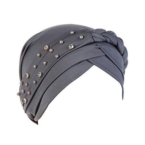 beauty YFJH Women Beaded Pre-Tied Turban, Chemo Beanie for Cancer Hair Loss - color: Gray