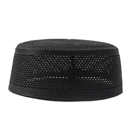 Knitted Cotton Turban Hat for Men Breathable Kufi Prayer Hat Ramazan Hijabs Caps Arabian Skull Hat - color: Bk, size: Large