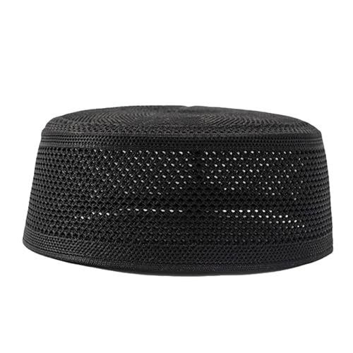 Knitted Cotton Turban Hat for Men Breathable Kufi Prayer Hat Ramazan Hijabs Caps Arabian Skull Hat - color: Bk, size: Large