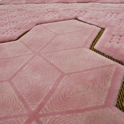 Modefa Turkish Islamic Velvet Prayer Rug - Thick & Wide Soft Praying Carpet for Men & Women - Double Plush Large Janamaz - Eid & Ramadan Gift - with Kufi, Beads & Car Hanger - Geometric Noor (Pink) - color: Pink