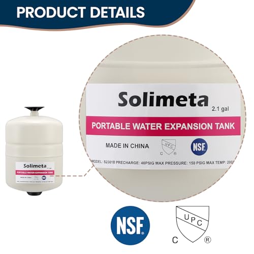 2.1 Gallon Potable Water Expansion Tank With Adjustable Wall Mounting Bracket and 2-1/2" Water Pressure Test Gauge 3/4" FemaleHose Thread,0-200 psi - style: 2.1 gallon with gauge and bracket