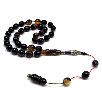EXCLUSIVE COLLECTION -Handmade Silver Engraved Bakelite Tesbih, Tasbih, Islamic Rosary, Islamic Prayer Beads, Misbaha (9x11 mm 33 Olive Yellow Rice Beads) - color: 9x11 mm 33 Olive Yellow Rice Beads