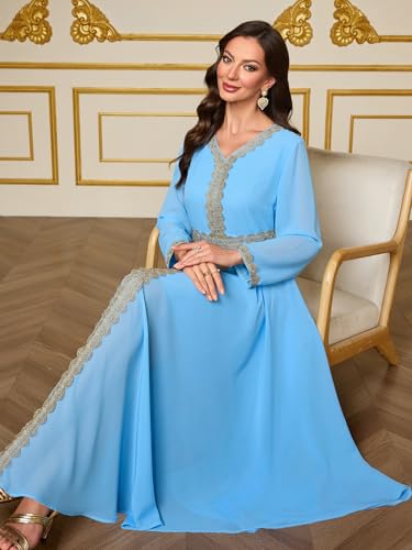 Elegant Muslim Dress Traditional Islamic Attire Maxi Robe Eid Prayer Gown - color: Blue, size: Small