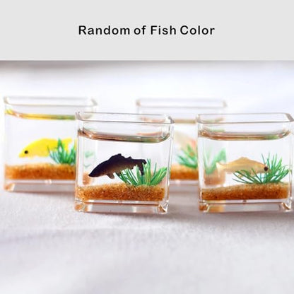 Dollhouse Fish Tank, Miniature Round and Square Goldfish Tank, Mini Miniature Goldfish Aquarium, for Dollhouse Miniature, Fairy Garden, Diorama Decoration (Round Tank)