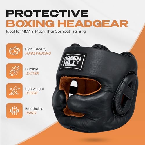 Green Hill Lux Training Leather Headgear for Men & Women | Protective headgear with secure fit and impact-absorbing padding for boxing, MMA, Muay Thai and sparring.