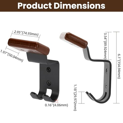 Motorcycle Helmet Holder Wall Mount - Solid Wood & Steel 1 Pack | Gear Organizer Rack with 2 Hooks, Heavy Duty Display Hanger for Helmets, Football Gear, Ski Equipment, Hats, Jackets