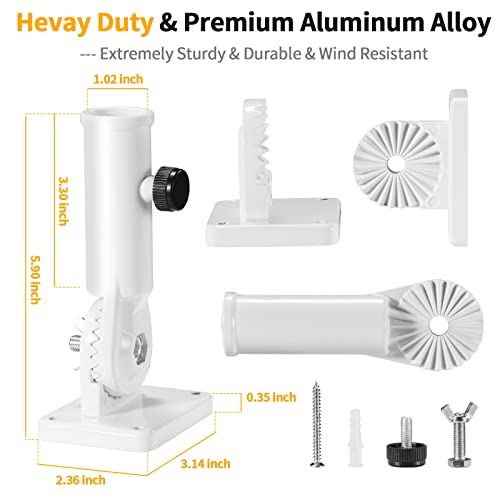 Flag Pole Holder Brackets, BONWIN 1" Flag Pole Mounting Bracket with Hardwares for House Wall Porch, 1" Inner Diameter, 180° Adjustable Multi Positions, Aluminium Alloy(1 Pack White, Multi-Positions) - color: White - 1 Pack