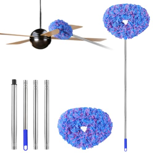 Ceiling Fan Cleaner Duster Reusable Microfiber Ceiling Fan Blade Cleaner Removable Duster with Extension Pole Adjusts 13 to 49.7 Inch for Cleaning Walls Furniture Door Window Top (Blue Pink) - color: Blue Pink