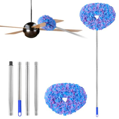 Ceiling Fan Cleaner Duster Reusable Microfiber Ceiling Fan Blade Cleaner Removable Duster with Extension Pole Adjusts 13 to 49.7 Inch for Cleaning Walls Furniture Door Window Top (Blue Pink) - color: Blue Pink