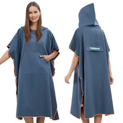 Yufawow Men Women Hooded Towel Changing Wearable Cloth Swimsuit Bikini Coverup Dry Robe Bathing Swim Parka Jacket Suit Dress Wrap Plus Size for Beach Hiking Pee Surf Board Pool Shower - color: Dark Blue