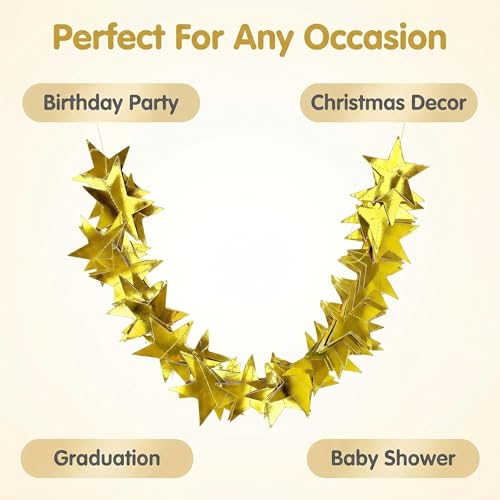 78 Feet Gold Star Garland, Double-Sided Gold Stars Garland with Elegant Star-Shaped Lace, Hanging Bunting Decorations for Birthday Wedding Christmas Ramadan Party Supplies