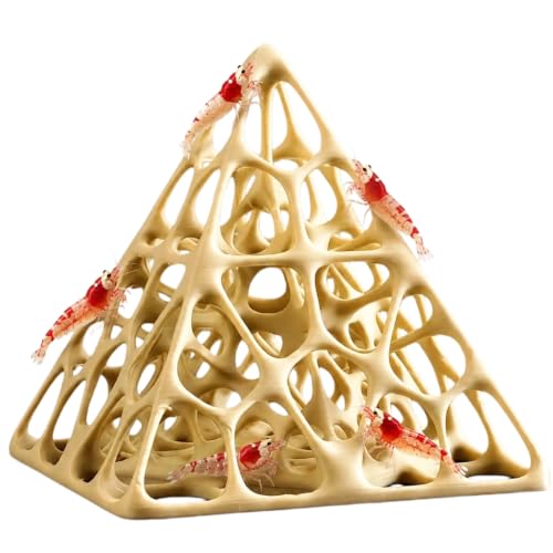 Shrimp Cave Hideout, Betta Shelter for Nano Aquarium Small Fish Tank Decor | 3D Printed Pyramid Multi-hole Breeding Landscape, Freshwater-Safe Natural Aquarium Ornament for Cherry & Neocaridina Shrimp