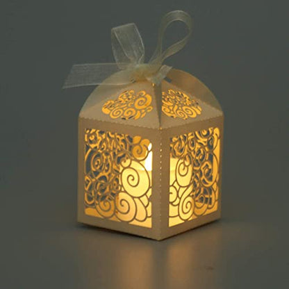 KPOSIYA 70 Pack Wedding Favor Boxes Laser Cut Boxes Party Favor Box Small Gift Boxes Lace Candy Boxes for Wedding Bridal Shower Baby Shower Birthday Party Anniverary with Ribbons (Beige, 70) - color: Beige 70