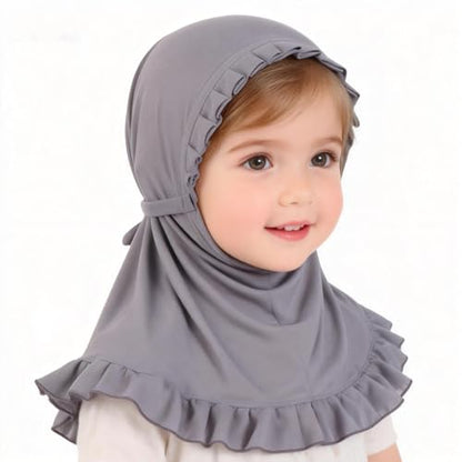 GREUS 2Pcs Kids Hijab for 2-6Y Girls Muslim Headscarf One Piece Hijabs Khimar Islam Arab Scarf Turban Bandana Hat Head Wrap - color: Set G (Grey + Pink)
