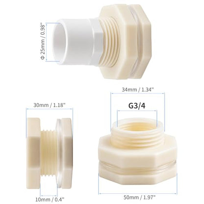 3/4 Inch ABS Bulkhead Fitting Water Tank Connector Adapter Fitting with Male Thread Coupling, Thru-Bulk Pipe Fitting for Rain Barrels Aquariums Ponds Industrial Plumbing - size: 1Pcs G3/4