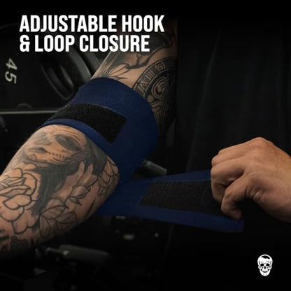 Gymreapers Weightlifting Elbow Wraps (1 Pair) - Flexible 40'' Elbow Compression Strap & Joint Support Brace - for Bench Press, Powerlifting, and Pressing - color: Navy