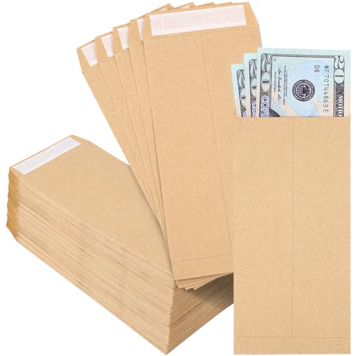 Joyberg 120 PCS Money Envelopes for Cash Kraft Paper, 6.5”x3.2” Small Cash Envelopes for Self-Adhesive, Money Saving Challenge Coin Envelopes for Coin, Check, Budget, Small Item Organizer - size: 6.5"x 3.2"