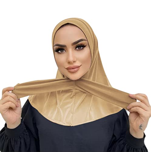 Suillty Fashion Muslim Hijab for Women Instant Snap Fastener Hijab Inner Cap Full Cover Head Wraps Scarf Islam Turban Caps - color: Beige