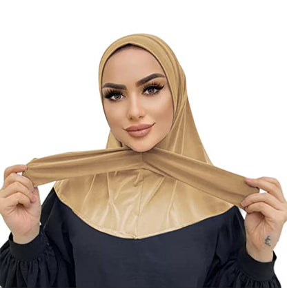 AIBEARTY Women Fashion Instant Muslim Turban Hijab with Snap Fastener Breathable Headscarf Bonnet Cap Turban Hat Shawl - color: Beige