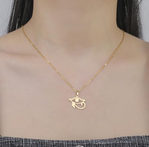 Ankh Cross Y Necklace Key of Life Eye of Horus Pendant Cartouche Long Chain Protection African Coptic Amulet Ancient Egyptian Religious Jewelry Gift for Women Men - color: Eye of Horus gold