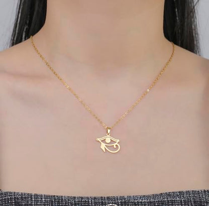 Ankh Cross Y Necklace Key of Life Eye of Horus Pendant Cartouche Long Chain Protection African Coptic Amulet Ancient Egyptian Religious Jewelry Gift for Women Men - color: Eye of Horus gold
