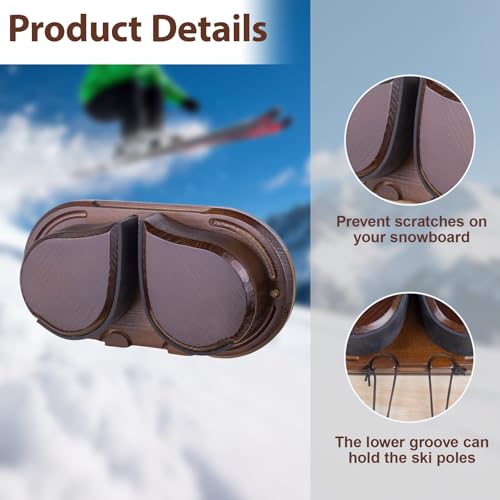 WodGod Woooden Ski & Snowboard Wall Rack 1 Pack for Garage - Fits Any Board,Holds Up to 25lbs,Damage-Free Storage, Space-Saving Winter Gear Organizer for Home & Garage
