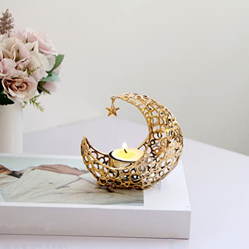 Uonlytech Metal Moon Candle Holder Hollow Crescent Candlestick for Tea Light Moon Modeling Candleholder Desktop Decor for Bedroom Home Bar Restaurant 4.13 X 4.13 X 1.96 in
