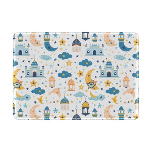 ALAZA Set Of Islamic Background Suitable for Ramadan Or Eid Al Fitr with Traditional Lantern Star Half Leather Passport Holder Cover Case Travel One Pocket