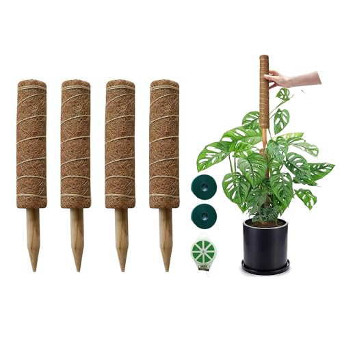 Moss Pole for Plants 4 Pack Natural Coco Coir Climbing Support Stakes with Plant Ties Indoor Monstera Plant Training Extension Poles 7.9inch Each Total 31.6 inch - size: 20cm