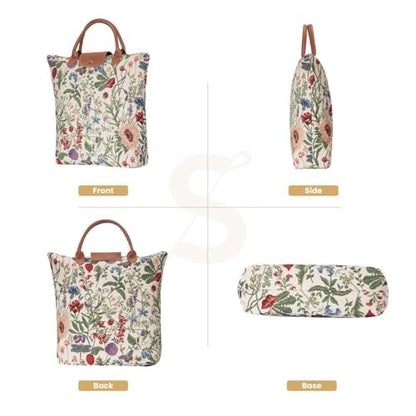 Signare Tapestry Foldable Tote Bag Reusable Shopping Bag Grocery Bag - color: Morning Garden