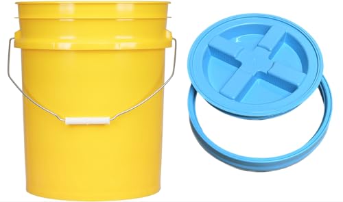 5 Gallon Food Grade Plastic Bucket with Air Tight Screw on Lid Made in USA Container (Yellow Bucket with Aqua Lid) - color: Yellow Bucket With Aqua Lid