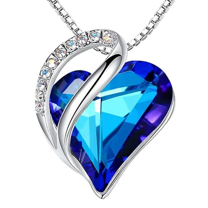 Leafael Gift Necklaces for Women, Infinity Love Birthstone Heart Crystal Pendant, Birthday Anniversary Jewelry for Wife, Mom, and Her, Silver Plated, 18" + 2" Adjustable Chain - color: 09c-September-Rainbow Sapphire Blue