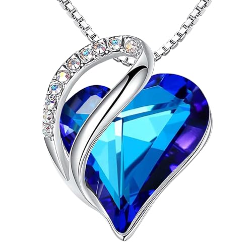 Leafael Gift Necklaces for Women, Infinity Love Birthstone Heart Crystal Pendant, Birthday Anniversary Jewelry for Wife, Mom, and Her, Silver Plated, 18" + 2" Adjustable Chain - color: 09c-September-Rainbow Sapphire Blue